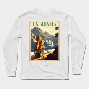 Tasmania Australia Coastline Vintage Travel Art Poster Long Sleeve T-Shirt